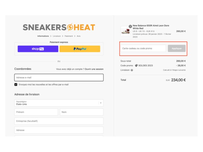 Sneakers Heat code promo