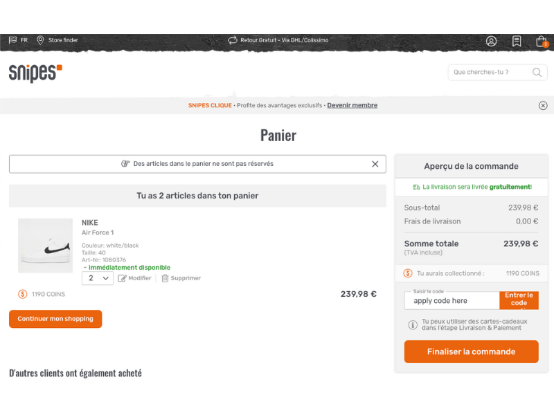 Snipes code promo